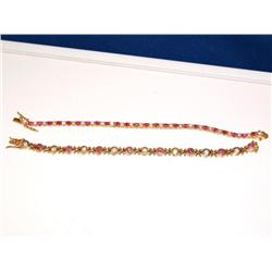 2 Gold Plated Tennis Bracelets W/Rubies