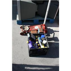 Floor Jack, Table Vise, Misc Bottles Of Oil