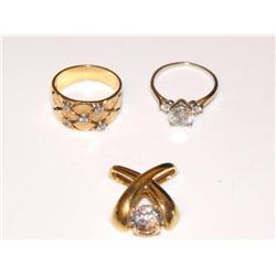 14K Gold Rings & Pendant W/Diamonds & CZ
