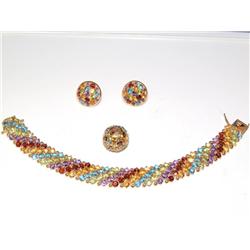 Multicolor Gemstone Bracelet W/Earrings & Pendant