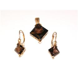 14K Earrings & Pendant Smokey Topaz 9.2g