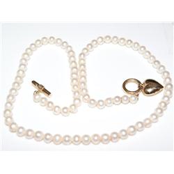 Pearl Necklace W/14K Gold Heart Clasp