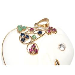 Ivory Elephant W/14K Pendant & Gemstones