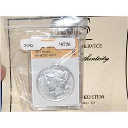1923 MS63 Silver Dollar W/Grade COA