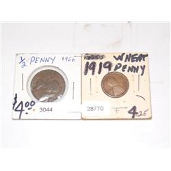 1956 1/2 Penny 1919 Wheat Penny