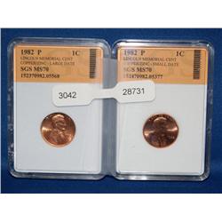 2 1982-P MS70 Lincoln Memorial Cent