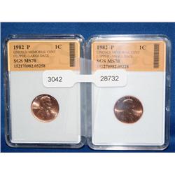 2 1982-P MS70 Lincoln Memorial Cent