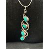 Image 2 : Vintage .925 Sterling Silver w/4 Genuine Turquoise Stone Pendant Necklace