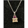 Image 2 : Pretty .925 Sterling Silver w/Garnet & Topaz Stone Pendant & Chain Necklace