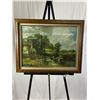 Image 1 : Wagon In Countryside Stream Print, Oak Frame, Very Good Condition. Approx. 23"x 29"