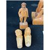 Image 2 : Lot of Wood Carvings. 2 Bottle Stoppers, Large Mexican Man and 2 Smaller Figures