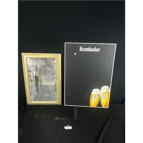 Vintage Tilted Wall Mirror & Beer ChalkBoard Sign