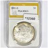 1891-O Morgan Silver Dollar PGA MS63+
