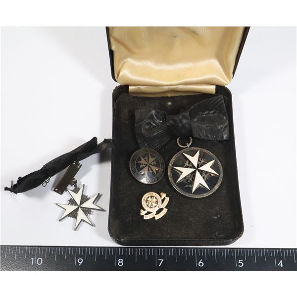 #237 CASED ST. JOHN AMBULANCE MEDAL +PINS LOT OF