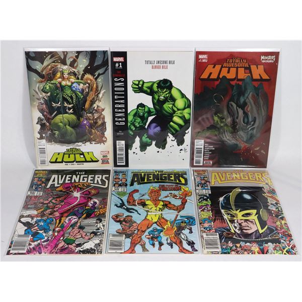 LOT OF 6 "THE AVENGERS" & HULK COMICS