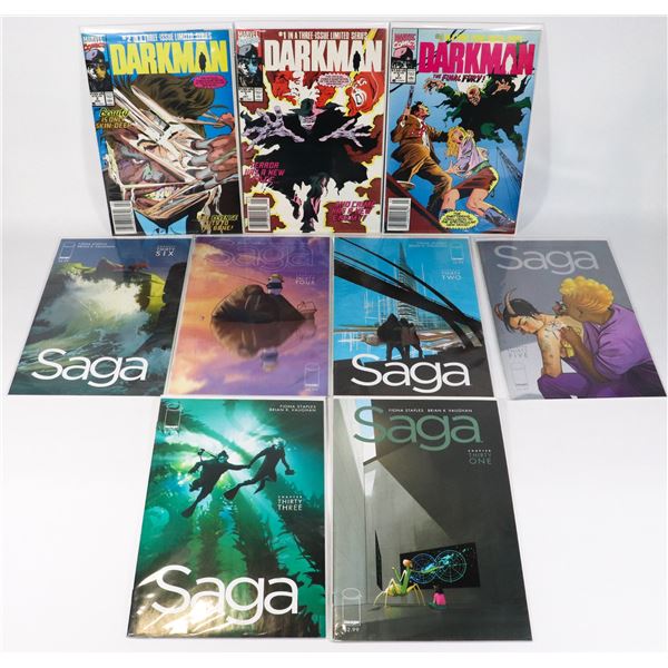 LOT OF 9 "SAGA" & "DARKMAN" COMICS