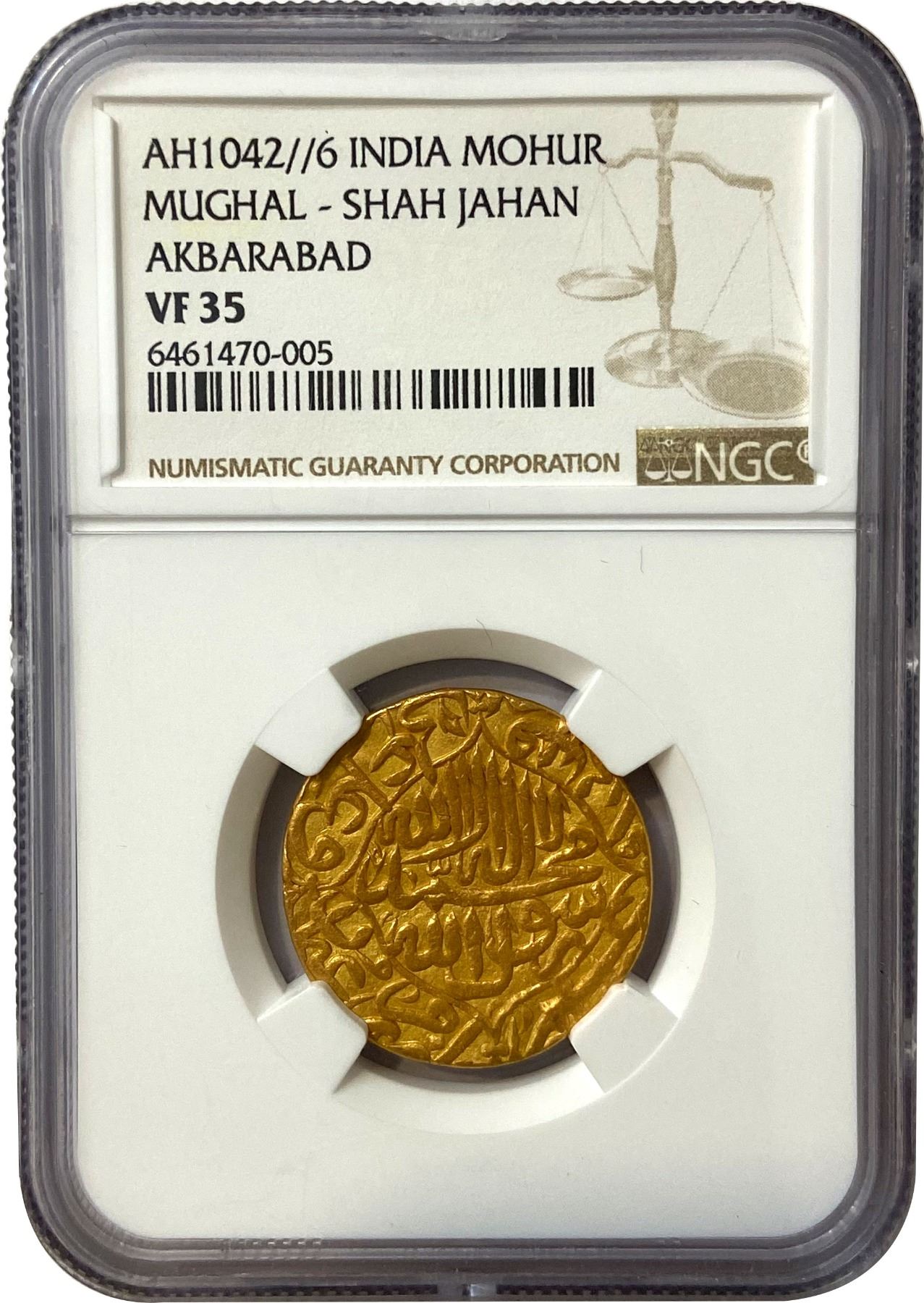 Extremely Rare THULUTH Style Calligraphy of Shah Jahan Gold Mohur of