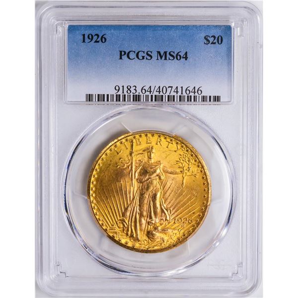 1926 $20 St. Gaudens Double Eagle Gold Coin PCGS MS64