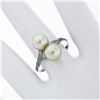 Image 2 : Antique Art Deco Platinum Mikimoto 7.5mm Dual Golden Pearl Engraved Bypass Ring