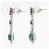 Image 3 : 18K White Gold 4.15 ctw Cabochon Emerald w/ Ruby Diamond Halo Drop Dangle Earrin