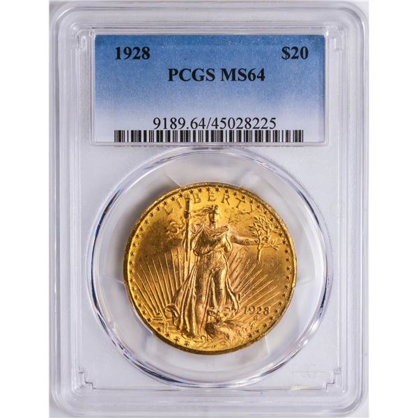 1928 $20 St. Gaudens Double Eagle Gold Coin PCGS MS64