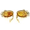 Image 4 : Vintage 18k White Gold Large Oval Amber Diamond Omega Earrings w/ Flower Etching