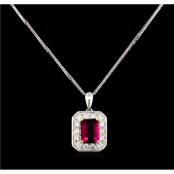 14KT Two-Tone Gold 1.53 ctw Tourmaline and Diamond Pendant With Chain