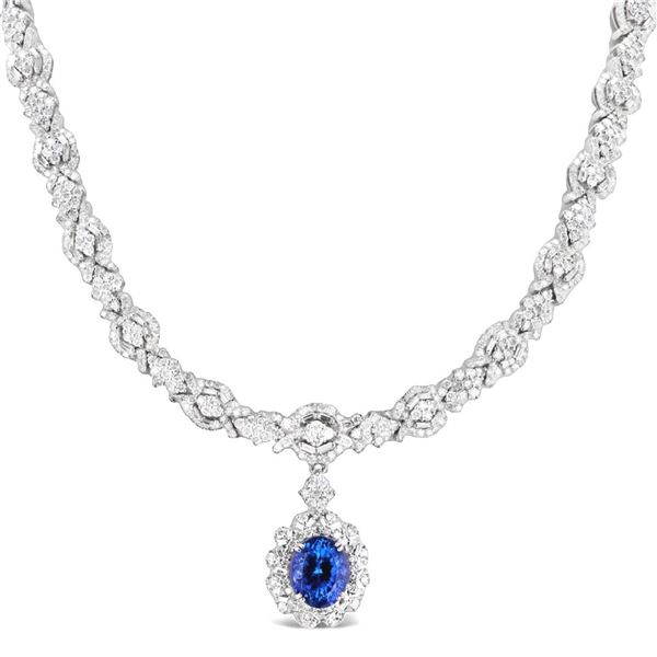 4.32 ctw Tanzanite and 8.42 ctw Diamond 18K White Gold Necklace