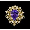 Image 2 : 3.20 ctw Tanzanite and Diamond Ring - 14KT Yellow Gold