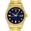 Image 2 : Rolex Mens 18K Yellow Blue Vignette Diamond Lugs Quickset President Wristwatch