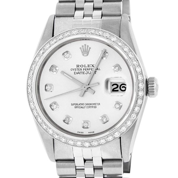 Rolex Mens Datejust 36 Stainless Steel Silver Diamond Datejust Wristwatch