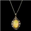 Image 1 : 4.05 ctw Opal and 0.28 ctw Diamond Pendant on a 14K Yellow Gold Chain