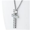 Image 4 : New 18K White Gold 0.47 ctw Princess Prong Diamond Slide Cross Pendant w/ Chain