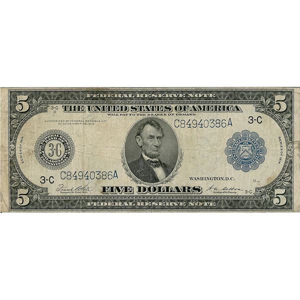 1914 $5 Federal Reserve Bank Note