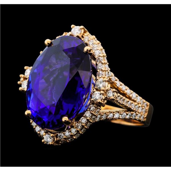 16.75 ctw Tanzanite and Diamond Ring - 14KT Rose Gold