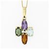 Image 2 : Vintage 18K Yellow Gold Amethyst Blue Topaz Garnet Green Stone Pendant Necklace