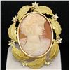 Image 1 : Vintage 18k Two Tone Gold Carved Shell Cameo Open Work Frame Brooch Pin Pendant