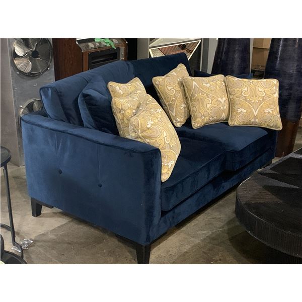 Contemporary Navy dark Blue Two Seat Sofa With Assorted Cushions