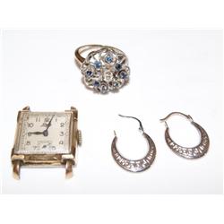 1950's Louis Watch,Sapphire Ring & Gold Earrings