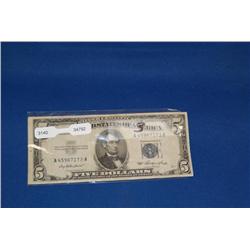 1953 $5 Silver Certificate With Blue Seal