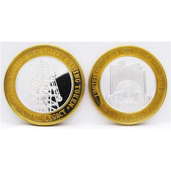 2- $10 GAMING CASINO TOKENS SILVER .999