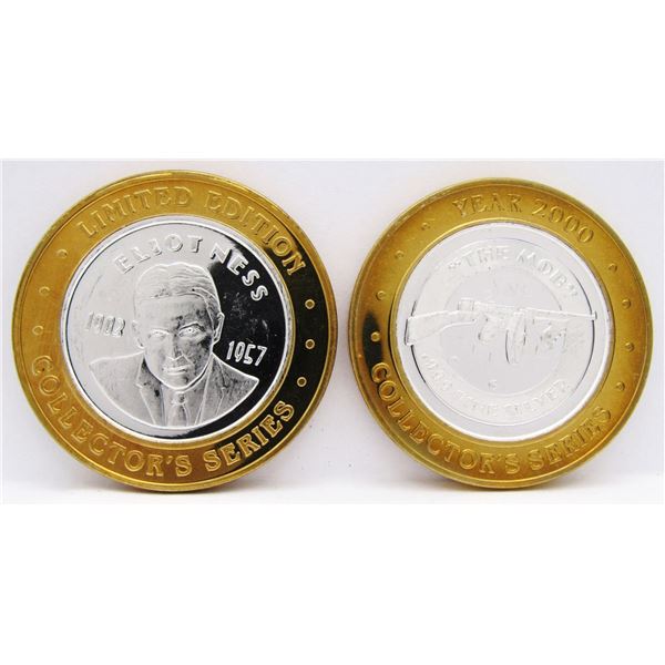 2- $10 GAMING CASINO TOKENS SILVER .999