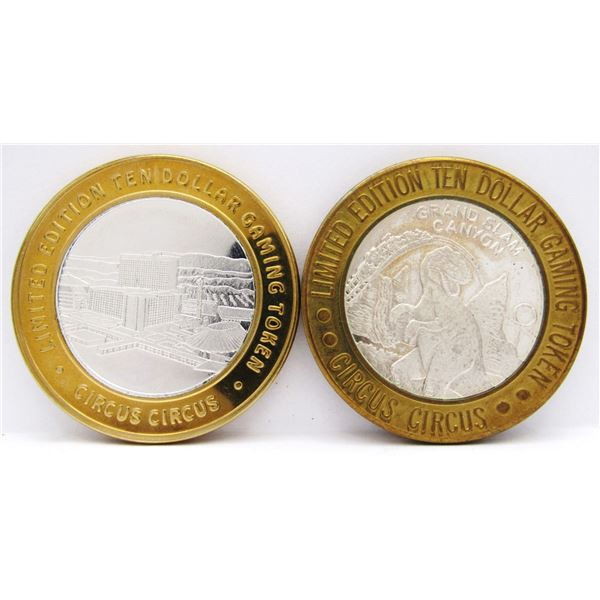 2- $10 GAMING CASINO TOKENS SILVER .999