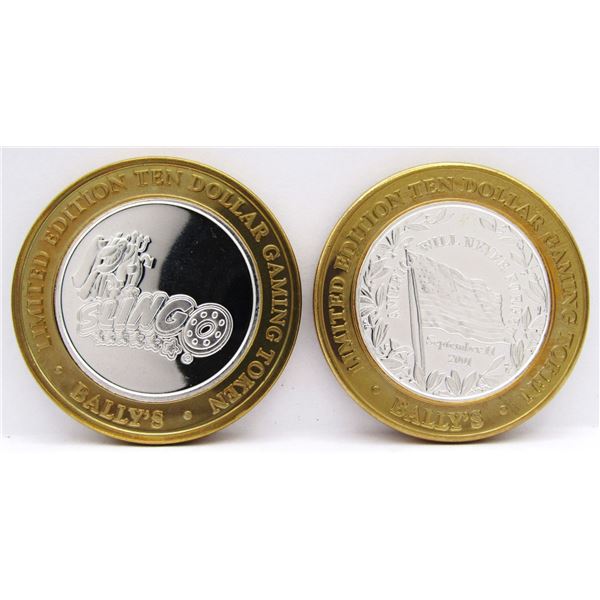2- $10 GAMING CASINO TOKENS SILVER .999