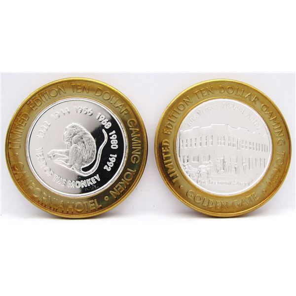 2- $10 GAMING CASINO TOKENS SILVER .999