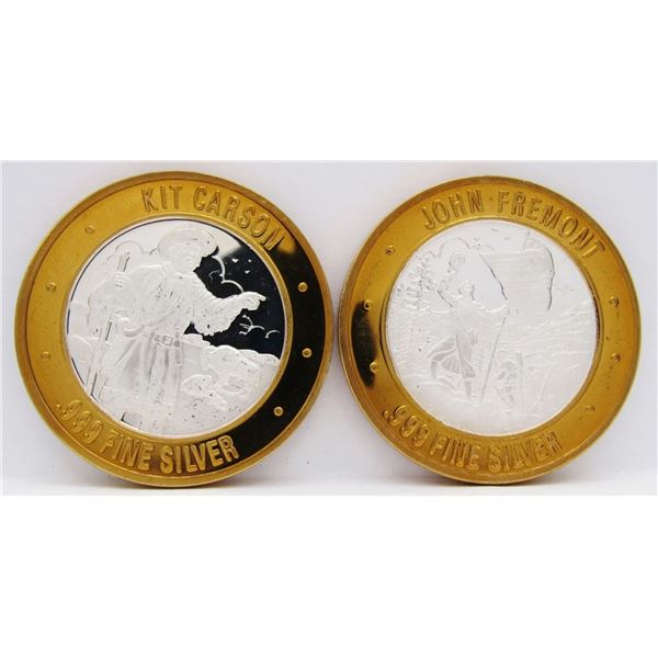 2- $10 GAMING CASINO TOKENS SILVER .999