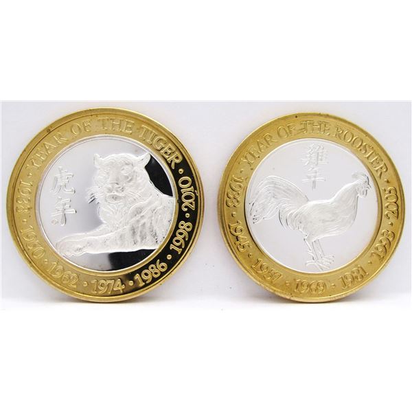 2- $10 GAMING CASINO TOKENS SILVER .999