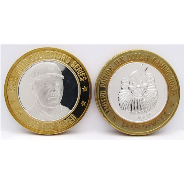 2- $10 GAMING CASINO TOKENS SILVER .999