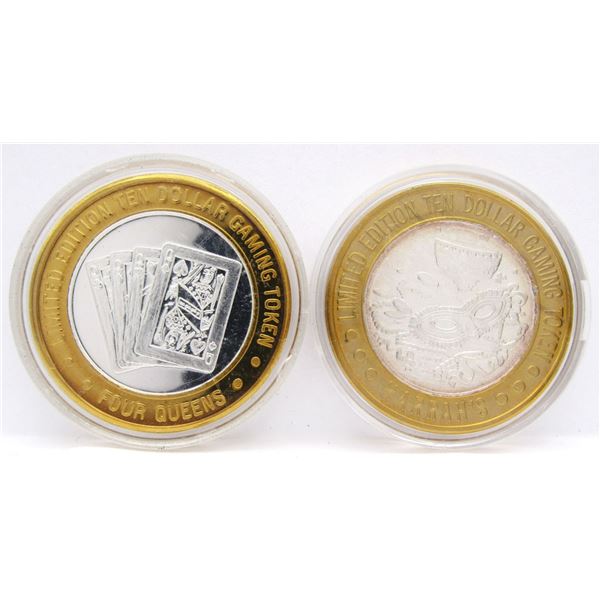 2- $10 GAMING CASINO TOKENS SILVER .999