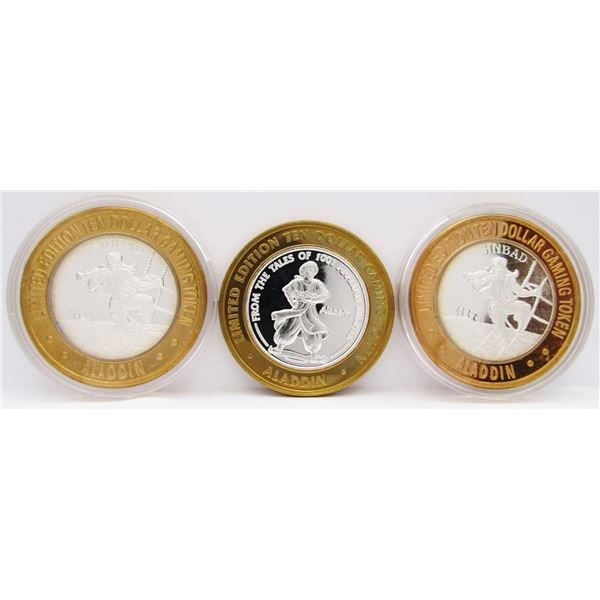 3- $10 GAMING CASINO TOKENS SILVER .999